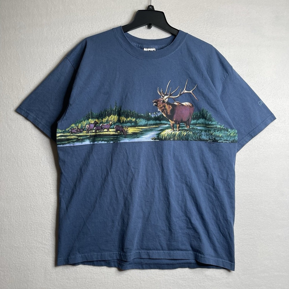 Vintage 1990s IC Habitat T Shirt Nature Tee Men's XL Blue Vtg 90s Casual AOP